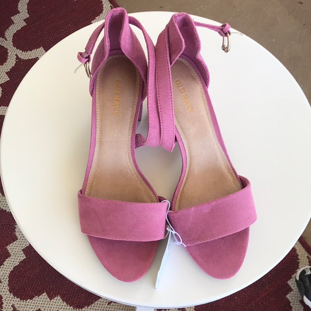 Pink faux-suede block heels